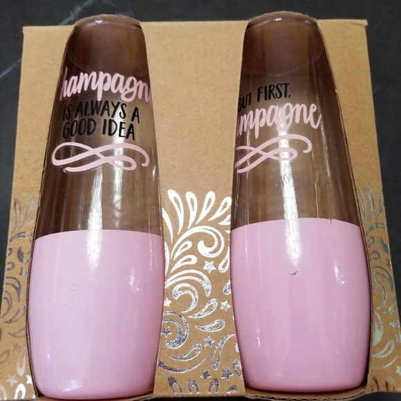 STEMLESS CHAMPAGNE FLUTES PAIR - PINK & CLEAR - NEW IN BOX SS1 - Picture 5 of 5